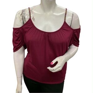 Jessica Simpson Wine Cold Shoulder Top Size L